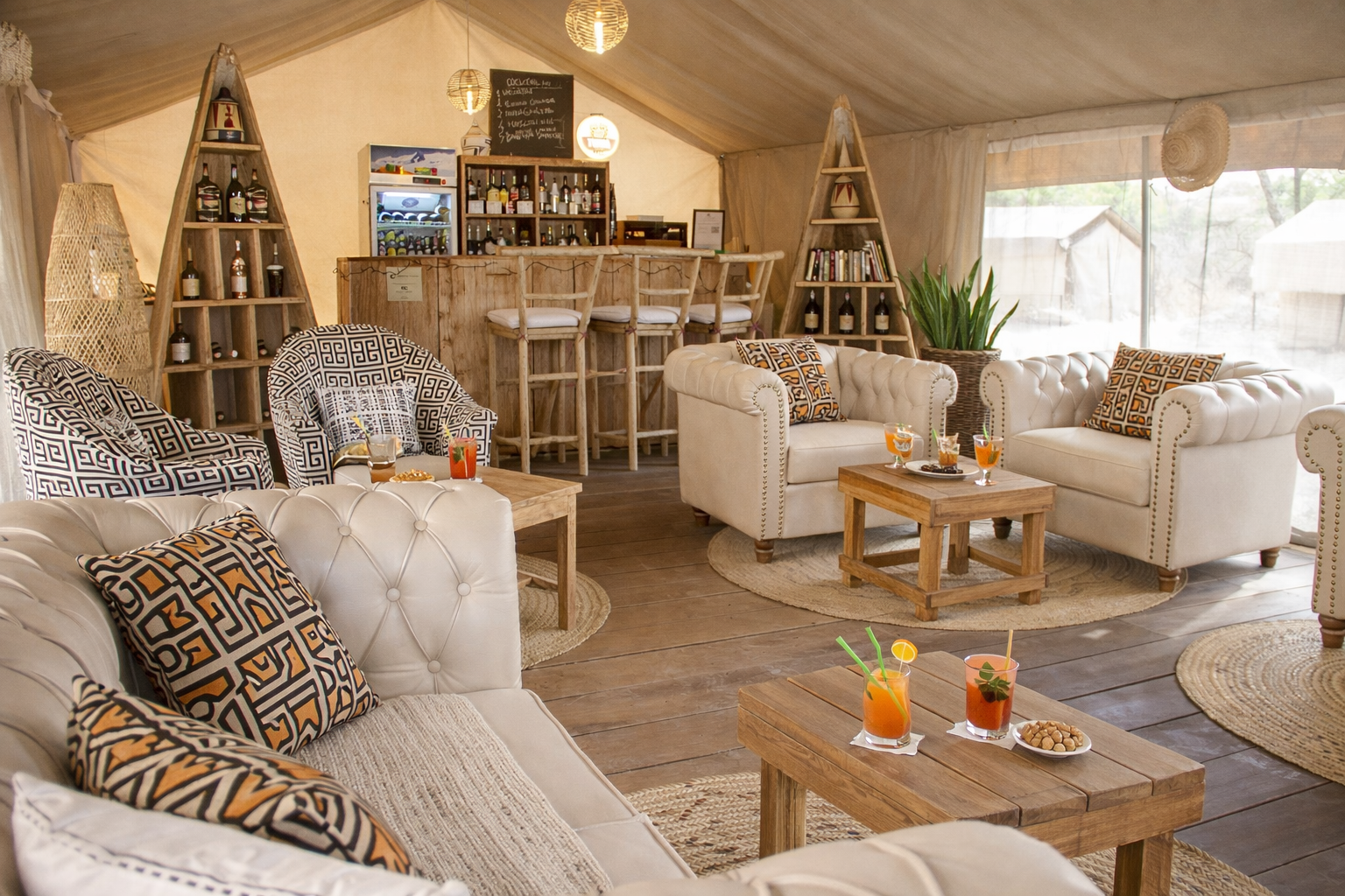 Sophisticated safari lounge with vibrant decor